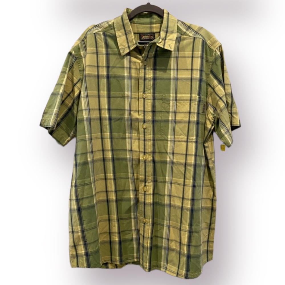 WOOLRICH Mens Plaid Button Down Vintage Green Short Sleeve Shirt Large